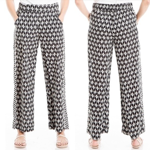 Max Studio Wide Leg Pants Black Cream Pop Surf Geo Print Women’s Size Medium - Picture 12 of 12